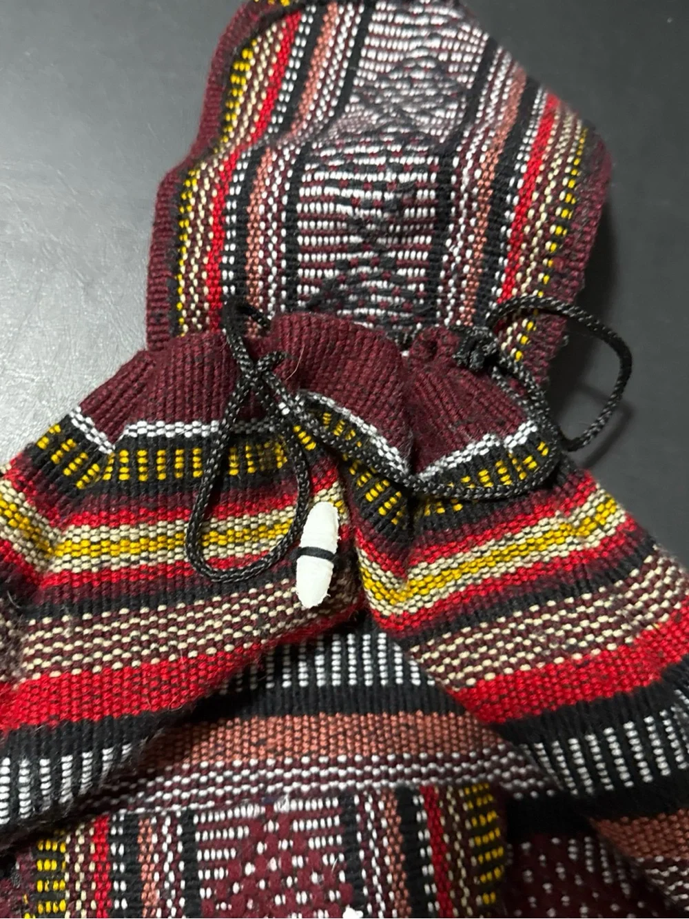 Striped Woven Backpack Tote in Burgundy, Red, Black